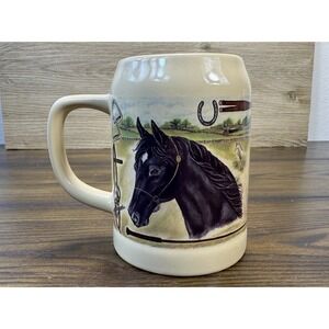 Equestrian Horse Heads Riding Tack Mug Stein Earthenware‎ Flowers Inc Balloons